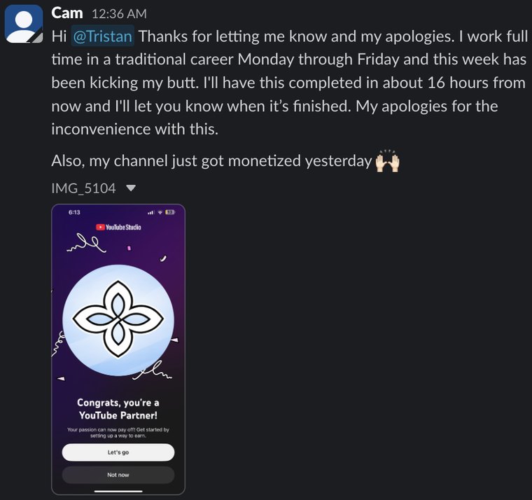 Client Slack message