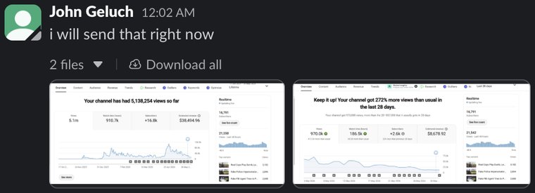 Client Slack message