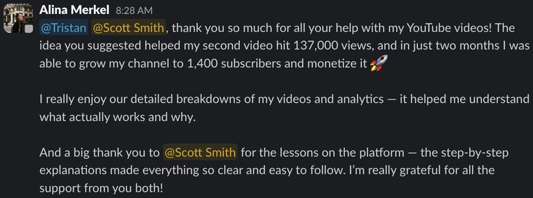 Client Slack message